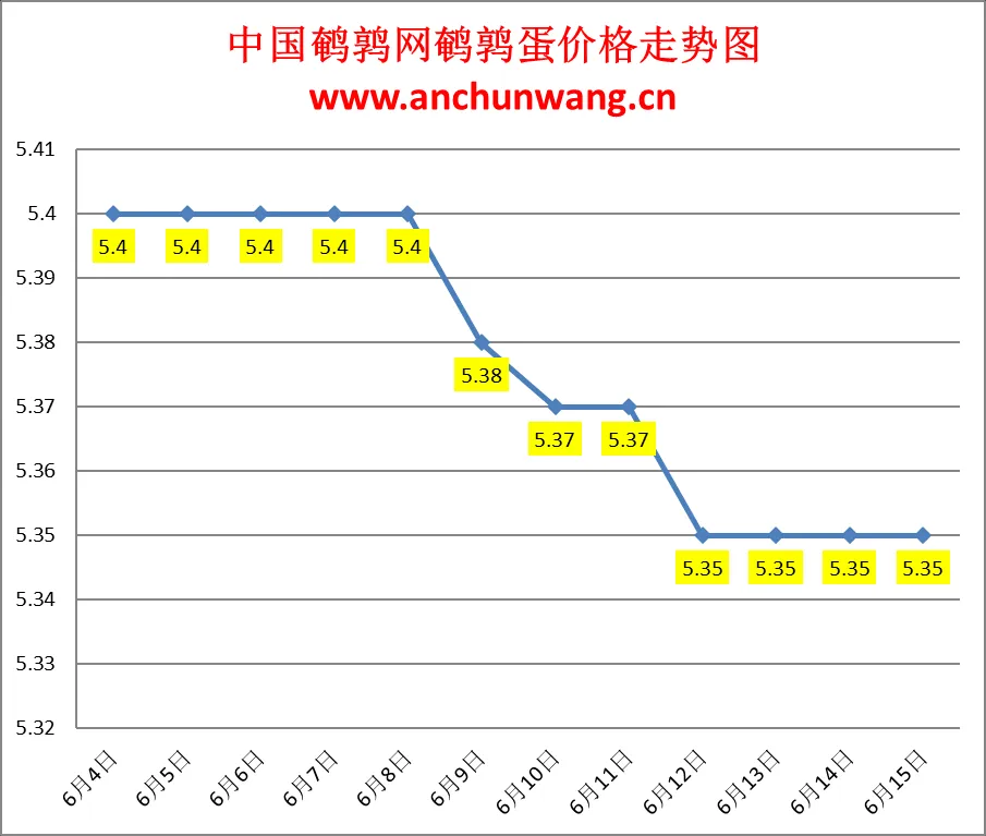 2024.6.15全国鹌鹑蛋价格：个别跌 均价5.35元